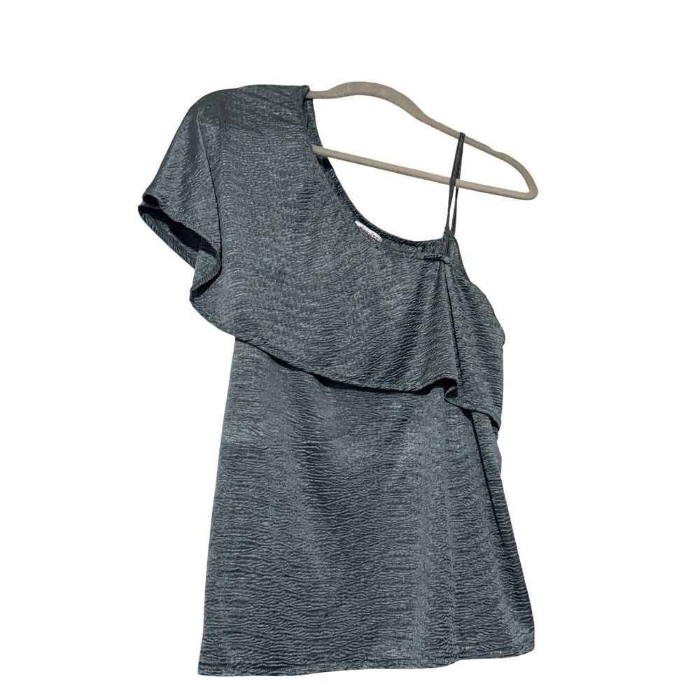 Dizzylissy Mens One Shoulder Ruffle Textured Metallic Top Slate Grey XL